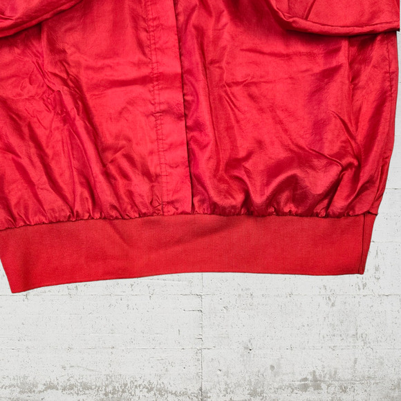80s Vintage Bright Cherry Red Hidden Button Crewneck Bomber Jacket Size 2X - Picture 5 of 8